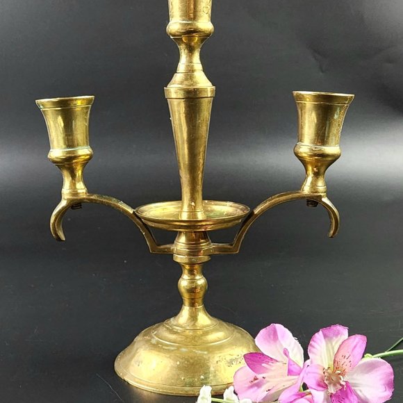 Vintage - Beautiful, Simple & Elegant - Solid Brass - 3 Arm Candelabra - Picture 3 of 10